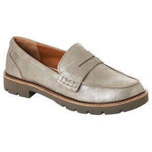 Aetrex Collette Loafer Shoes Size 38 7.5 8 Silver Leather Arch Support NEW